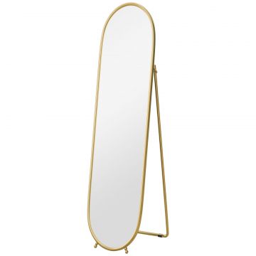 Oglinda inalta cu Cadru de Sustinere, Oglinda Ovala pentru Dormitor sau Living, 40x4x160 cm, Auriu