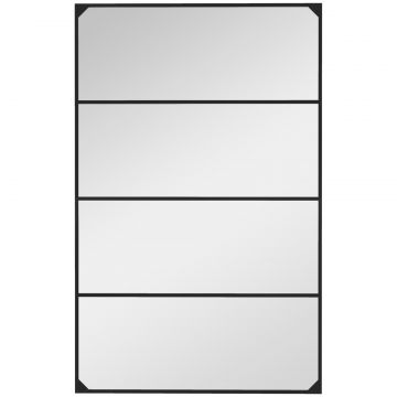 Oglinda Industriala de Perete, Oglinda Dreptunghiulara cu Rama Metalica, Oglinda Decorativa, 109x2x69 cm, Negru