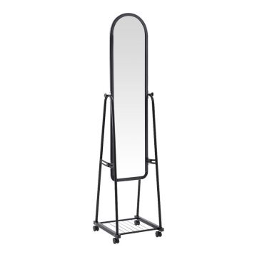 Oglinda pe roti cu raft Lomna, Negru, metal/ 38x37x160 cm