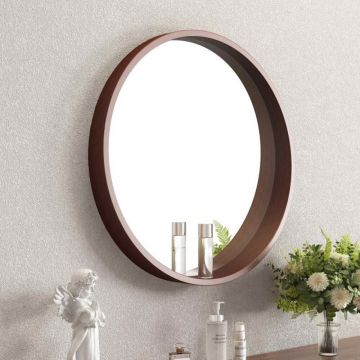 Oglinda rotunda Inter Ceramic rama din lemn maro 60 cm