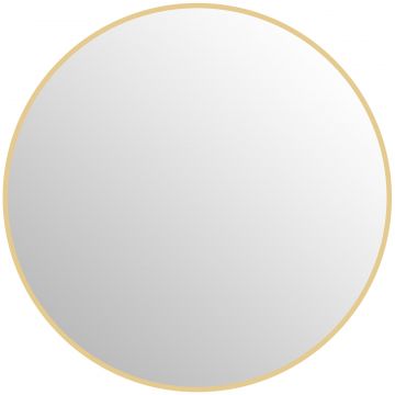 Oglinda Rotunda pentru Baie, din Sticla si Otel, O70x2.5 cm, culoare Auriu