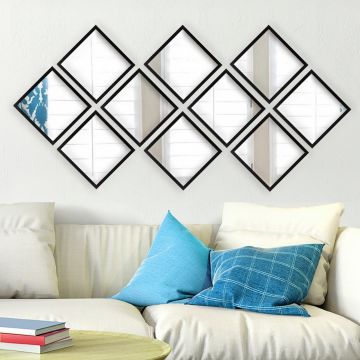 Set oglinzi (10 piese), SETAYNA_036, Plastic laminat, Argintiu / Negru