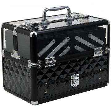Valiza Make Up Profesionala cu Truse Detasabile Rama din Aluminiu 30x18.5x22cm
