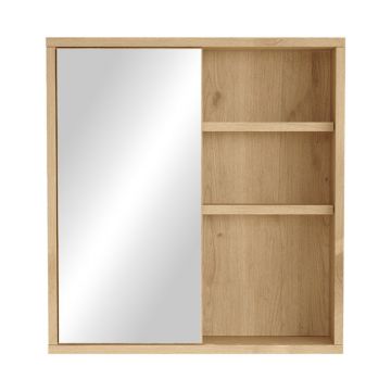 Dulap baie Bagno cu oglinda si Lustra, Natural, 60x14x64 cm - Natur