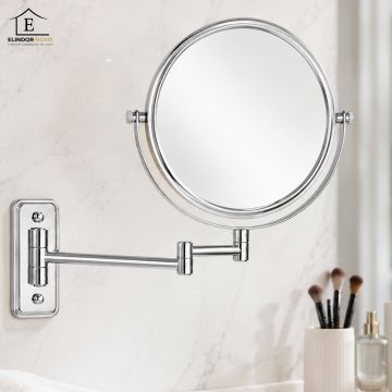 Oglinda Cosmetica Elindor® de Perete, Marire 10X, Rotire 360°, Brat Extensibil si Pliabil, Extindere Maxima pana la 21.5 cm, Folosire in Baie sau Salon, pentru Machiaj, Tuns, Barbierit, Pensare, 40 x 30 cm, Argintiu / Cromat - Default Title