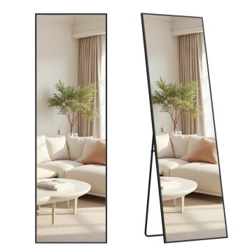 Oglinda de podea cu picior, Berit, Negru, 160x50x1.3 cm