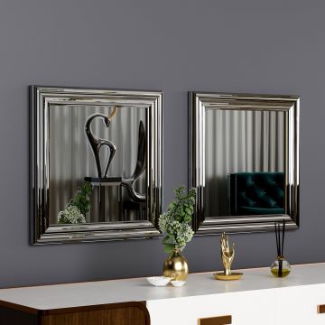 Oglindă decorativă 2 bucăți Bale, Diverse culori, 40x3x40 cm - Argintiu