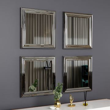 Oglindă decorativă 4 bucăți Loza, Diverse culori, 40x3x40 cm - Argintiu