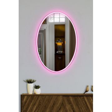 Oglindă decorativă cu LED Belrosa, Diverse culori, 40x60 cm - Roz
