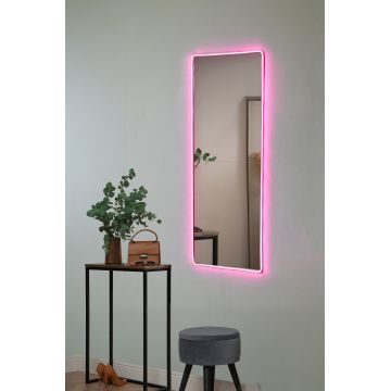 Oglindă decorativă cu LED Dreptunghiulară, Diverse culori, 20x80 cm - Roz