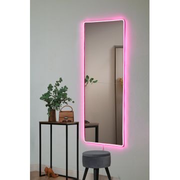 Oglindă decorativă cu LED Dreptunghiulară, Diverse culori, 40x120 cm - Roz