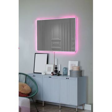 Oglindă decorativă cu LED Dreptunghiulară, Diverse culori, 40x60 cm - Roz