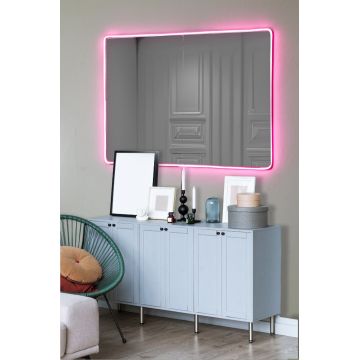 Oglindă decorativă cu LED Dreptunghiulară, Diverse culori, 60x80 cm - Roz