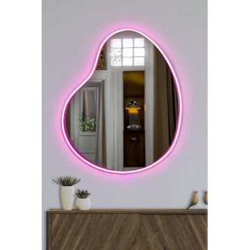 Oglindă decorativă cu LED Glenia, Diverse culori, 50x60 cm - Roz