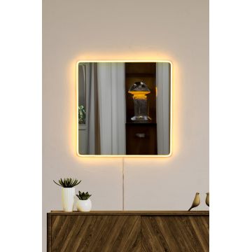 Oglindă decorativă cu LED Pătrată, Diverse culori, 30x30 cm - Galben