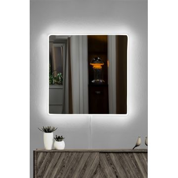 Oglindă decorativă cu LED Pătrată, Diverse culori, 50x50 cm - Alb