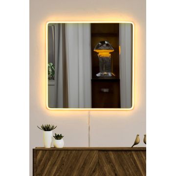 Oglindă decorativă cu LED Pătrată, Diverse culori, 50x50 cm - Galben