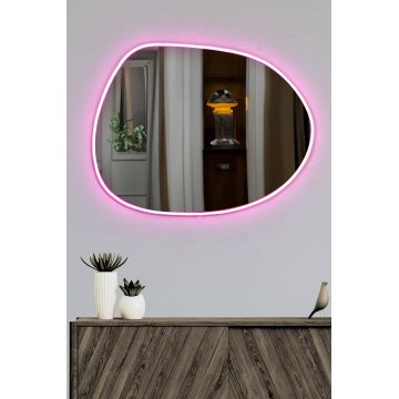 Oglindă decorativă cu LED Piago, Diverse culori, 60x46 cm - Roz
