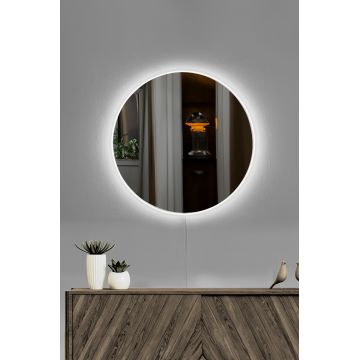 Oglindă decorativă cu LED Rotundă, Diverse culori, Ø40 cm - Alb