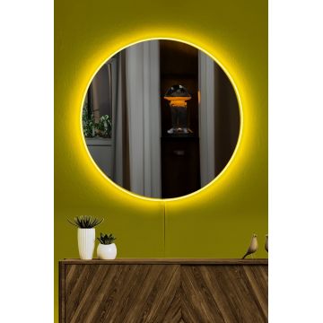 Oglindă decorativă cu LED Rotundă, Diverse culori, Ø40 cm - Galben