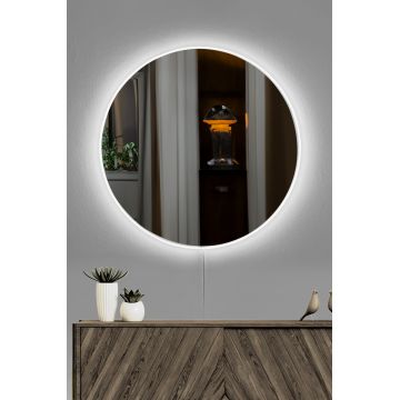 Oglindă decorativă cu LED Rotundă, Diverse culori, Ø60 cm - Alb