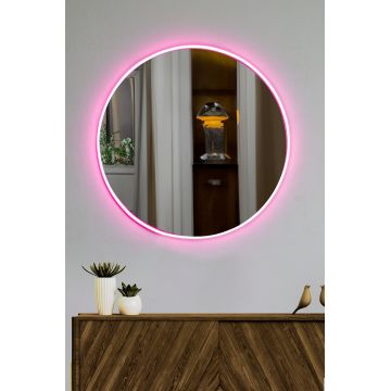 Oglindă decorativă cu LED Rotundă, Diverse culori, Ø60 cm - Roz