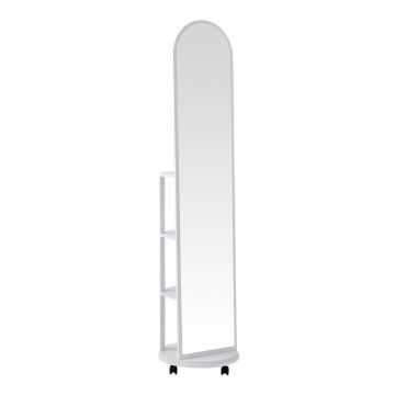 Oglinda pe role cu rafturi Espero, Alb - Negru, 34x170 cm - Alb
