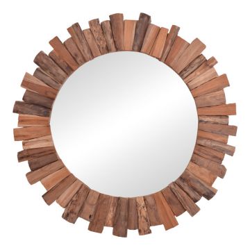 Oglinda Rounder lemn de tec, Natural, 100x100 cm - Natur