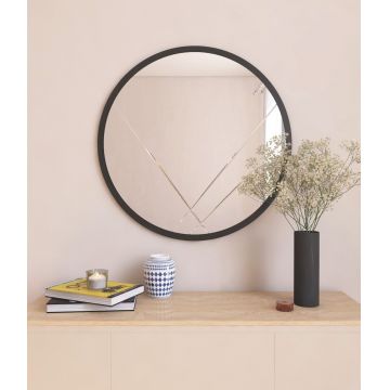 Oglinda decorativa, Siam, Gabel, 60x60x2.2 cm, MDF , Negru