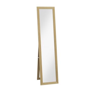 HOMCOM Oglindă cu Ramă din MDF, Picioare și Cârlige pentru Utilizare pe Podea sau pe Perete, 37x40x155 cm, Lemn Natural | Aosom Romania