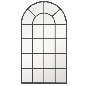 Oglindă arcuită pentru casă și birou cu suport de perete din sticlă groasă și metal, 62x2,5x110 cm, de culoare negru HOMCOM | Aosom Romania