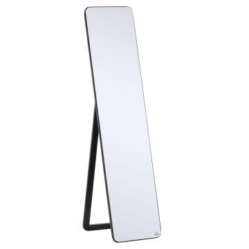 HOMCOM Oglindă de Podea sau Perete cu Cadru din Lemn, Oglindă cu Suport, Pliabil cu Balama, 37x43x156 cm, Nuc | Aosom Romania