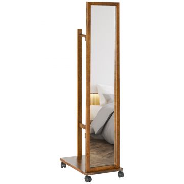 HOMCOM Oglindă cu Raft Inferior, Dulap cu Oglindă, Șină și 4 Roți din Lemn și Sticlă, 35,5x49,5x167,8 cm, Lemn Natural | Aosom Romania HOMCOM Oglindă cu Raft Inferior, Dulap cu Oglindă, Șină și 4 Roți din Lemn și Sticlă, 35,5x49,5x167,8 cm, Lemn Natural | Aosom Romania