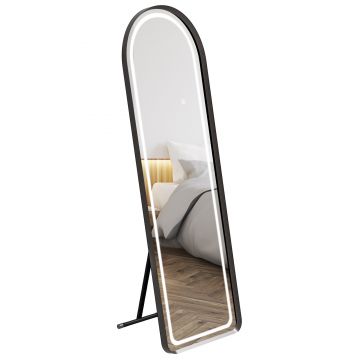 HOMCOM Oglindă Arcuita cu Lumini LED și Montare Perete sau Sprijinire, 152x50 cm, Negru | Aosom Romania