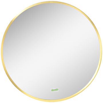 Oglindă Rotundă Baie Kleankin, Cadru Aliaj Aluminiu, Auriu, Ø50x2cm | Aosom Romania