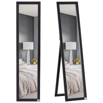 Oglindă de perete și oglindă de podea HOMCOM cu suport pliabil și cadru MDF, oglindă verticală modernă 37x37x154cm | Aosom Romania