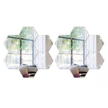 Set 24 Bucati Oglinda Hexagonala Acrilica 12,5 x11x 6,5 cm Diametru 15 cm G Glixicom®