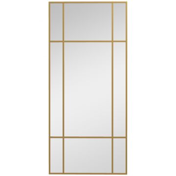 HOMCOM Oglindă de Perete Dreptunghiulară, Oglindă Tip Fereastră cu Cadru Metalic, Oglindă Decorativă Suspendată, 110x2x50 cm, Auriu | Aosom Romania