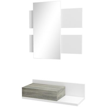 Mobilier de Intrare 2 in 1 cu Oglinda de Perete 75x3.5x75cm si Sertar 75x30.5x20cm, pentru hol, din MDF si Sticla, Gri-Alb HOMCOM | Aosom Romania