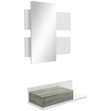 Mobilier de Intrare 2 in 1 cu Oglinda de Perete 75x3.5x75cm si Sertar 75x30.5x20cm, pentru hol, din MDF si Sticla, Gri-Alb HOMCOM | Aosom Romania