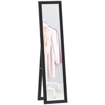 HOMCOM Oglindă cu Picior și Cârlige, Oglindă Modernă pentru Utilizare pe Perete sau Verticală, 37x40x155 cm, Negru | Aosom Romania