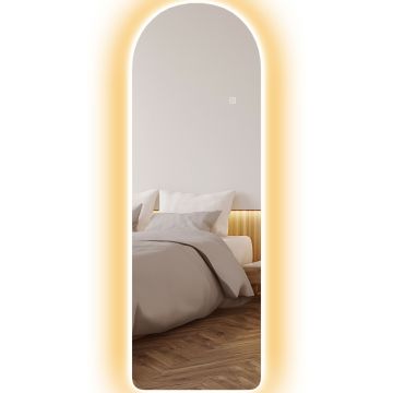 HOMCOM Oglindă de Perete în Formă de Arc cu Iluminare LED, Control Tactil și Sticlă Călită, 40x3x120 cm, Transparentă | Aosom Romania
