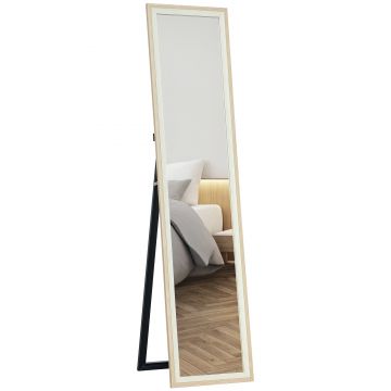 HOMCOM Oglindă de Podea Modernă, Oglindă de Perete și Podea Bicoloră pentru Dormitor și Hol, 37x157 cm, Alb | Aosom Romania