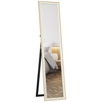 HOMCOM Oglindă de Podea Modernă, Oglindă de Perete și Podea Bicoloră pentru Dormitor și Hol, 37x157 cm, Alb | Aosom Romania