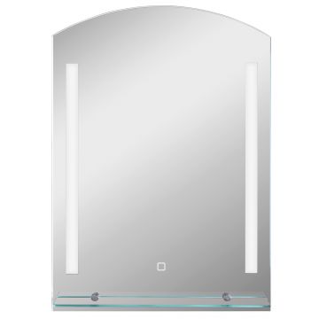 Kleankin Oglindă Baie cu Lumină LED Reglabilă pe 3 Culori și Raft din Sticlă, 50x12x70 cm, Argintiu | Aosom Romania