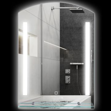 Kleankin Oglindă de Baie cu Lumină LED Reglabilă pe 3 Culori și Raft din Sticlă, 50x12x70 cm, Argintiu | Aosom Romania