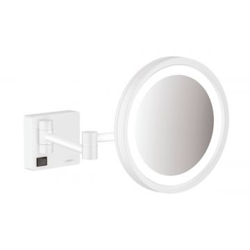 Oglinda cosmetica cu brat Hansgrohe Logis AddStoris x3  16cm  iluminat LED  alb mat
