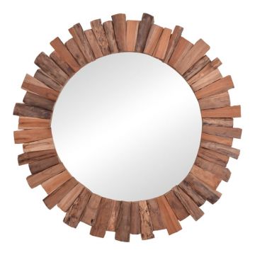 Oglinda Rounder lemn de tec nuanta naturala 100x100x5 cm