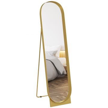 HOMCOM Oglindă de Podea Autoportantă din Metal 40x150 cm Auriu | Aosom Romania