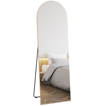 HOMCOM Oglindă în lungime completă 50 x 150 cm, oglindă pe suport, oglindă mare de perete fără ramă, pentru sufragerie, ton aur | Aosom Romania